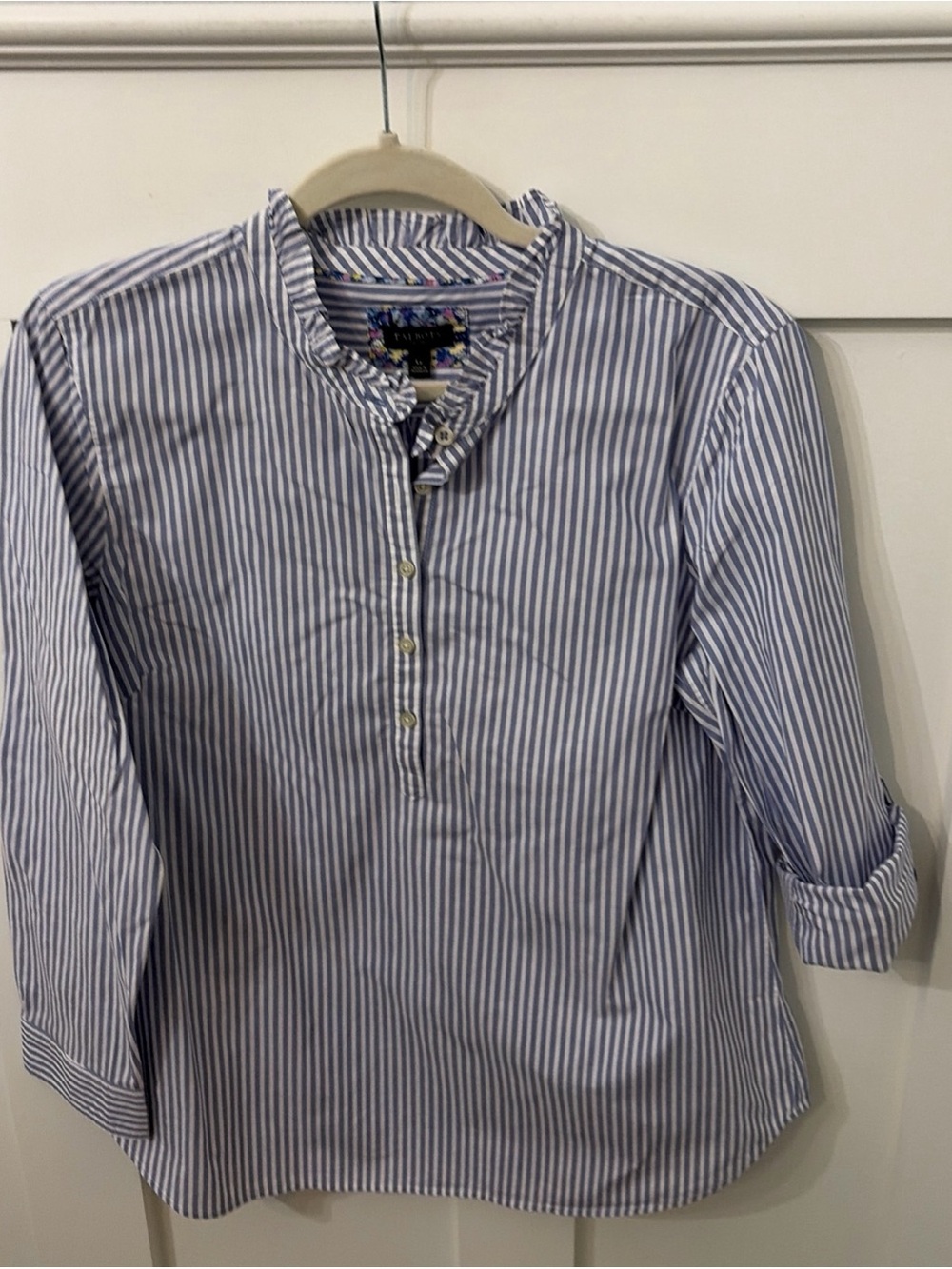 Talbots Blue and White Striped Button pullover shirt